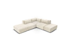 Jeanne - Fixed Modular Corner Sofa - Velvet Fabric with 2 Armless Chairs, 1 Corner Unit and 2 Pouffes