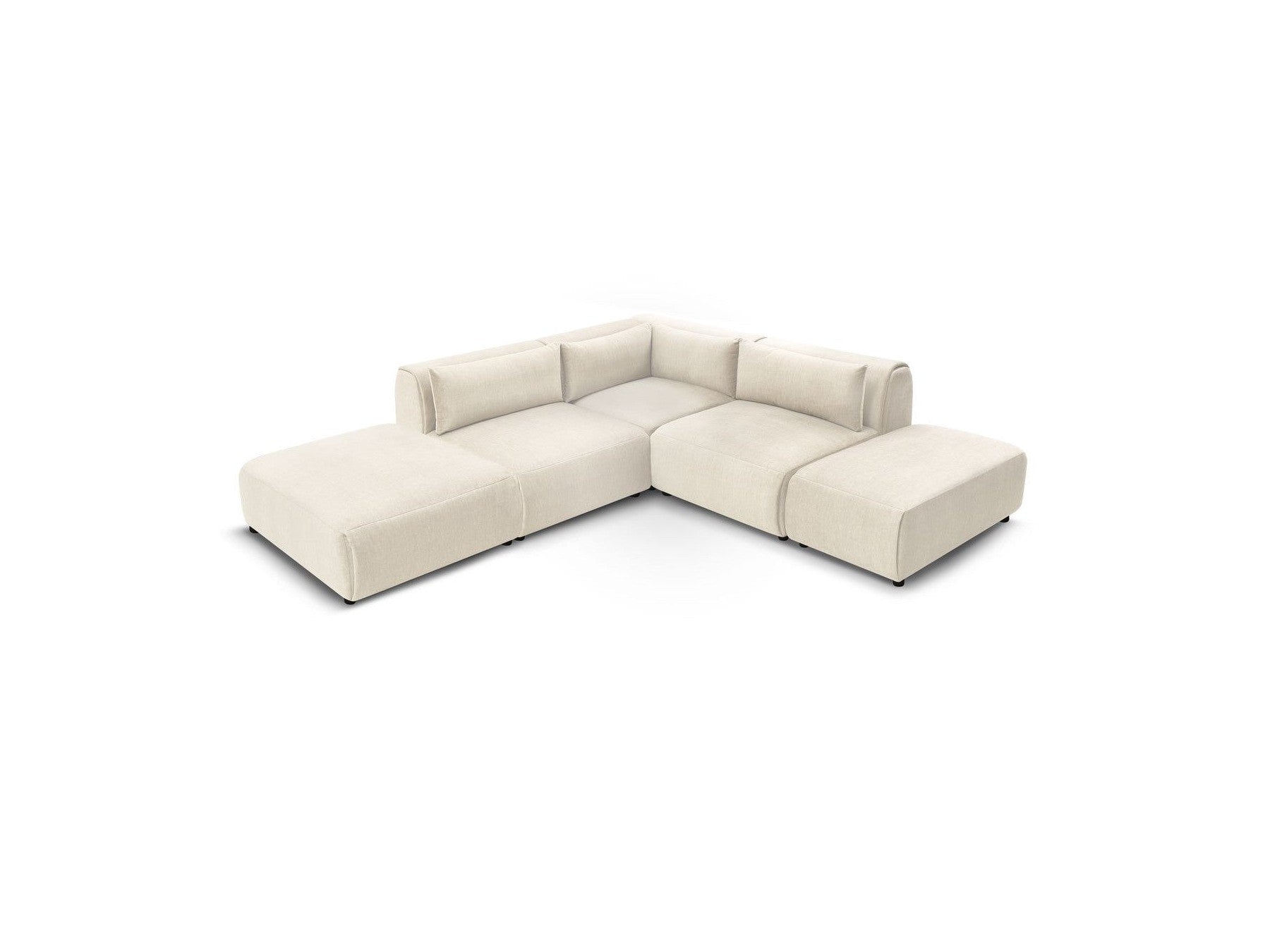 Jeanne - Fixed Modular Corner Sofa - Velvet Fabric with 2 Armless Chairs, 1 Corner Unit and 2 Pouffes