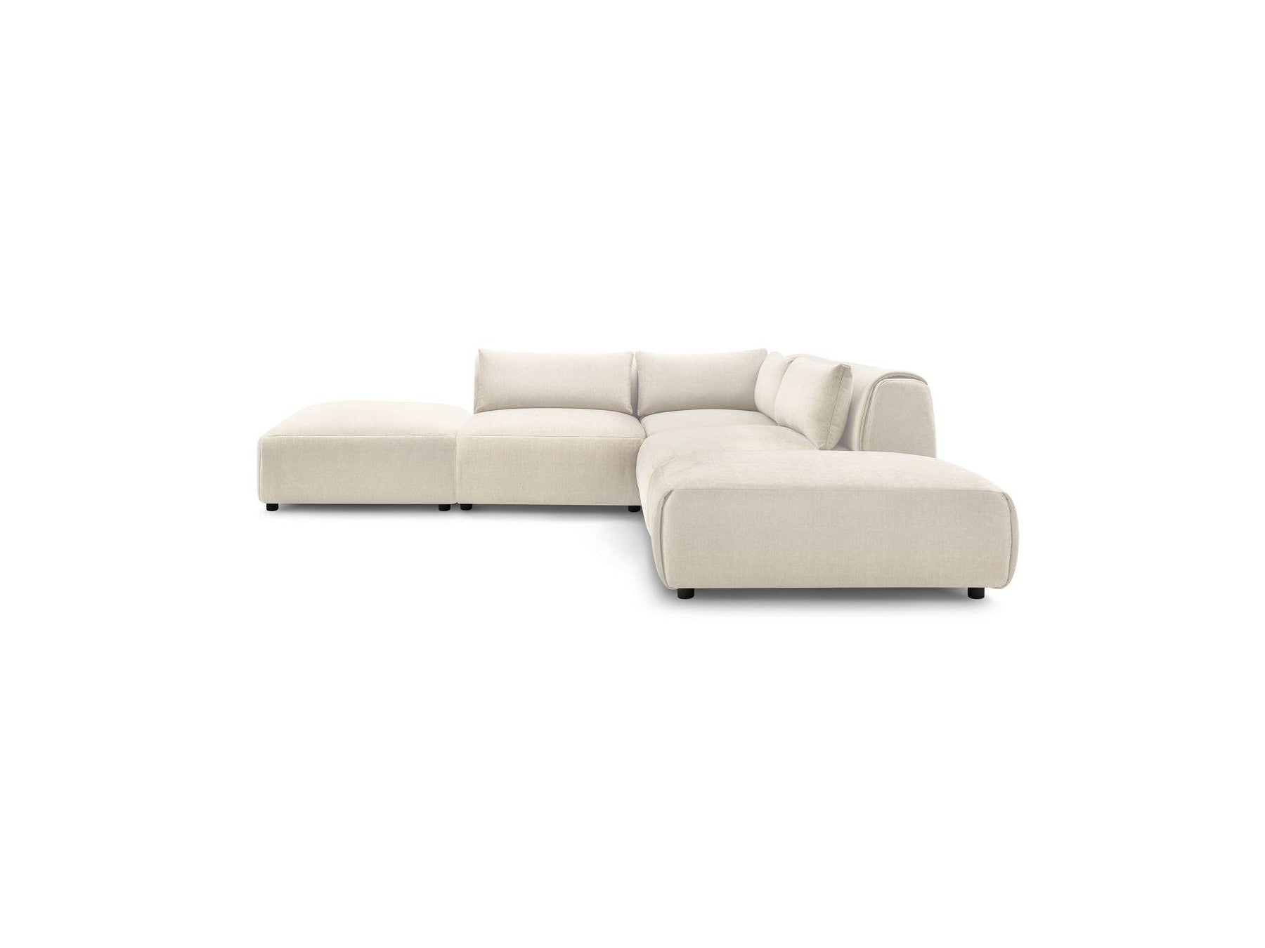 Jeanne - Fixed Modular Corner Sofa - Velvet Fabric with 2 Armless Chairs, 1 Corner Unit and 2 Pouffes