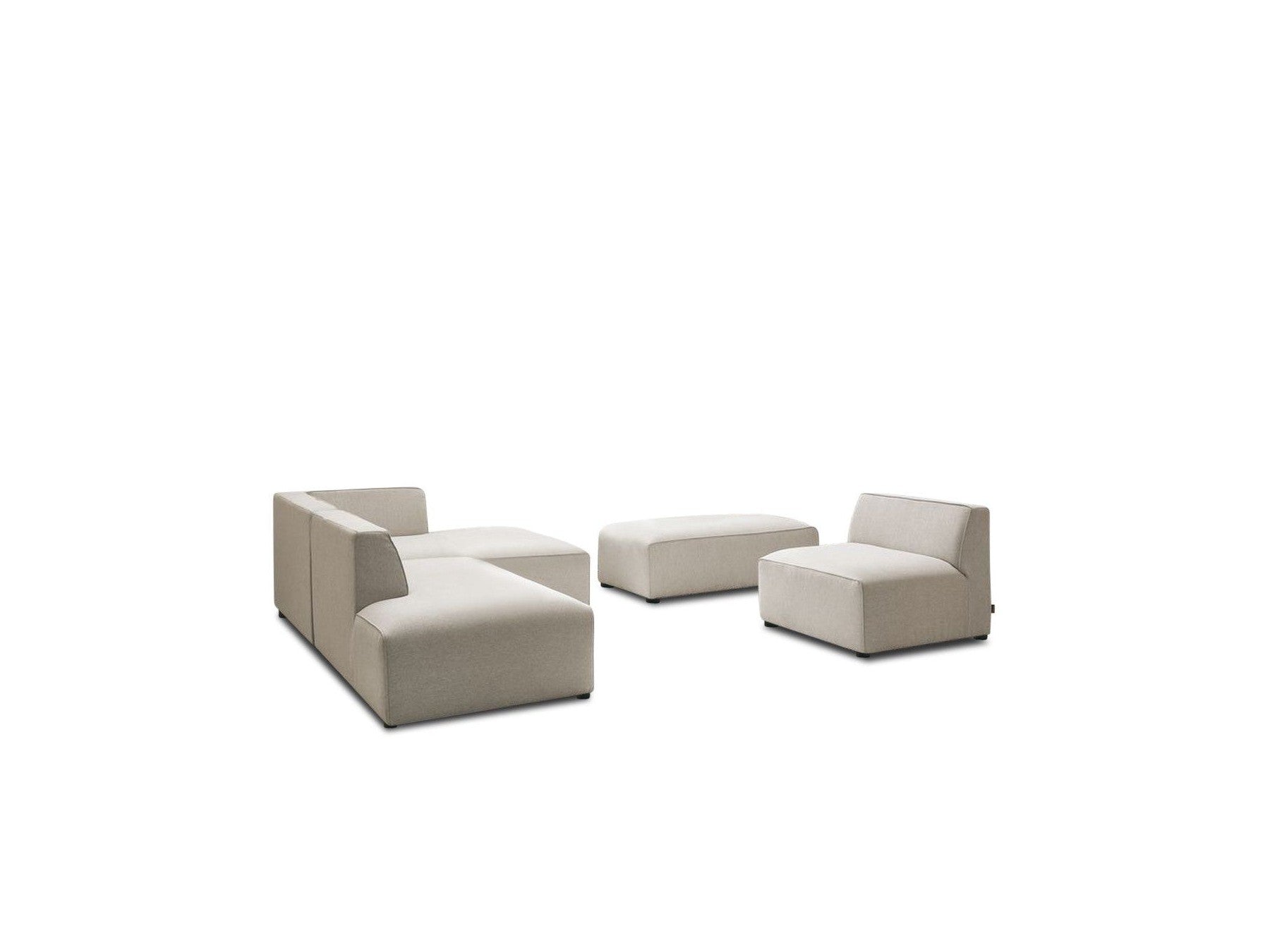 Megeve - Sofá esquinero fijo modular - Tejido liso con 1 módulo sin brazos y 1 puf - Esquina derecha