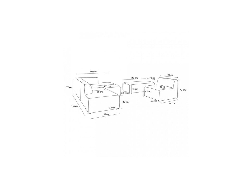 Megeve - Fixed Modular Corner Sofa - Smooth Fabric with 1 Armless Chair and 1 Pouffe - Left Corner