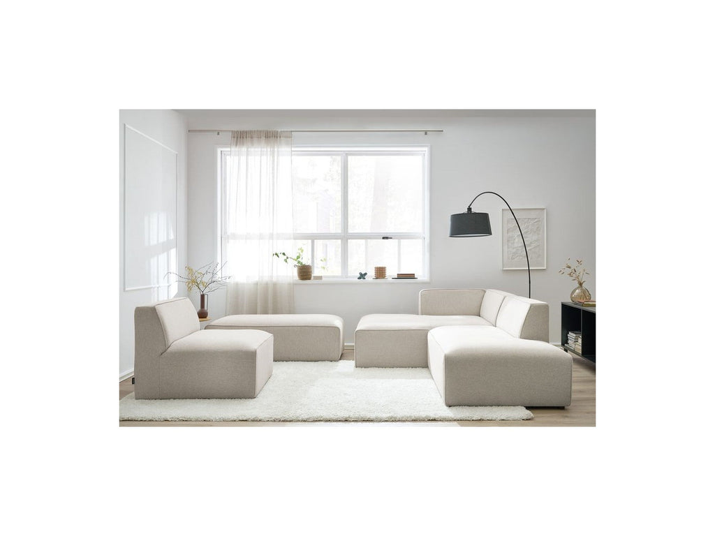 Megeve - Fixed Modular Corner Sofa - Smooth Fabric with 1 Armless Chair and 1 Pouffe - Left Corner
