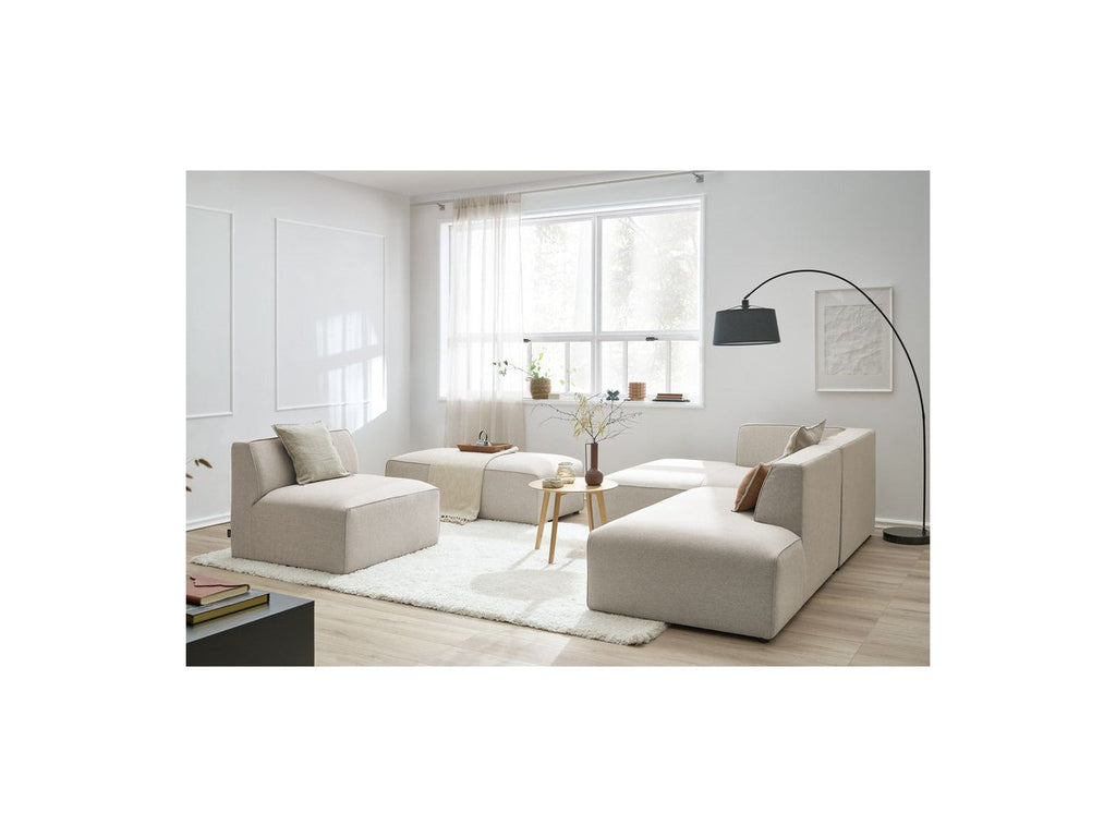 Megeve - Fixed Modular Corner Sofa - Smooth Fabric with 1 Armless Chair and 1 Pouffe - Left Corner
