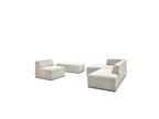 Modular Fixed Corner Sofa - Megeve - Textured Fabric - With 1 Armless Chair and 1 Pouffe - Left Corner