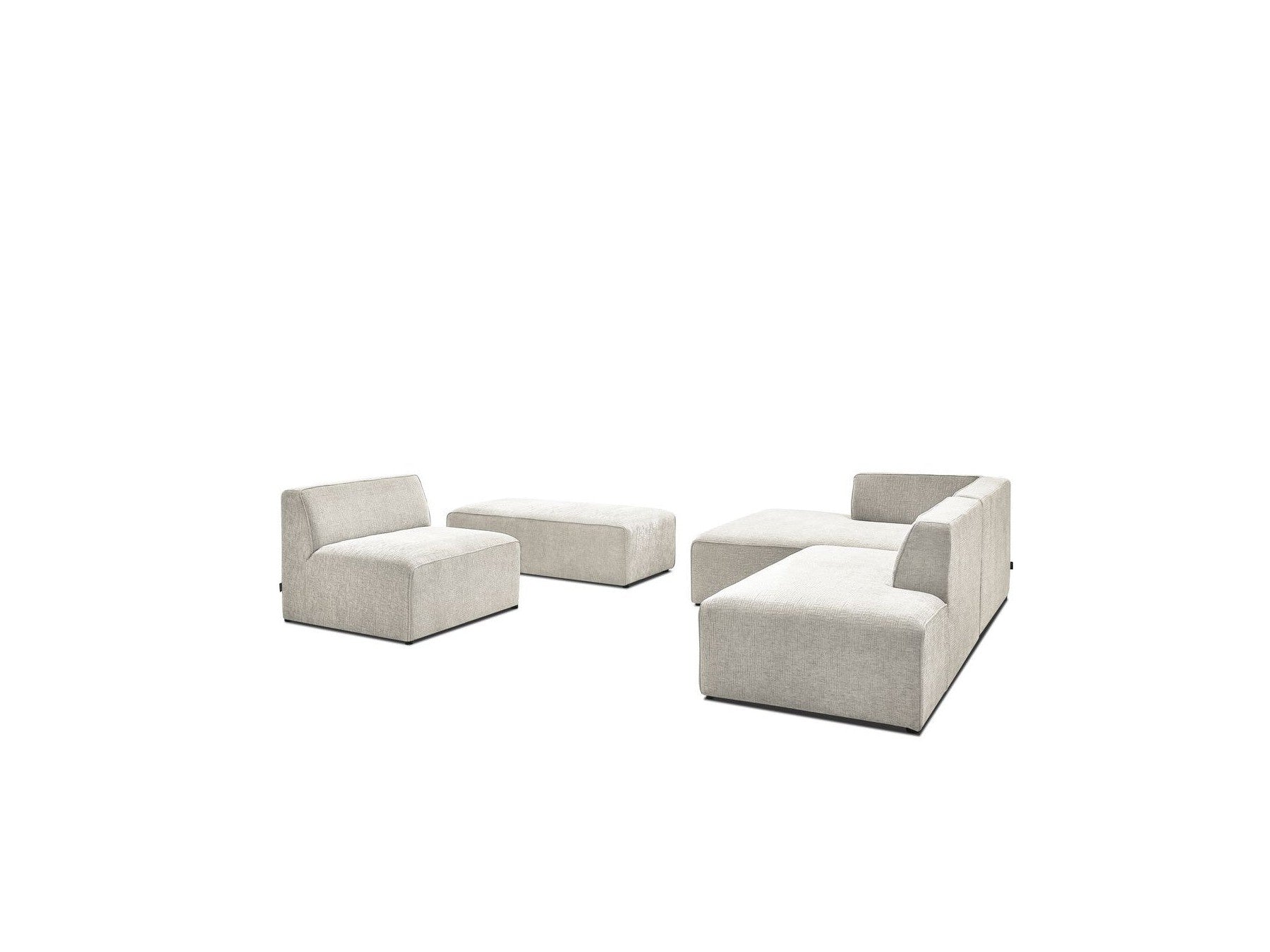 Modular Fixed Corner Sofa - Megeve - Textured Fabric - With 1 Armless Chair and 1 Pouffe - Left Corner