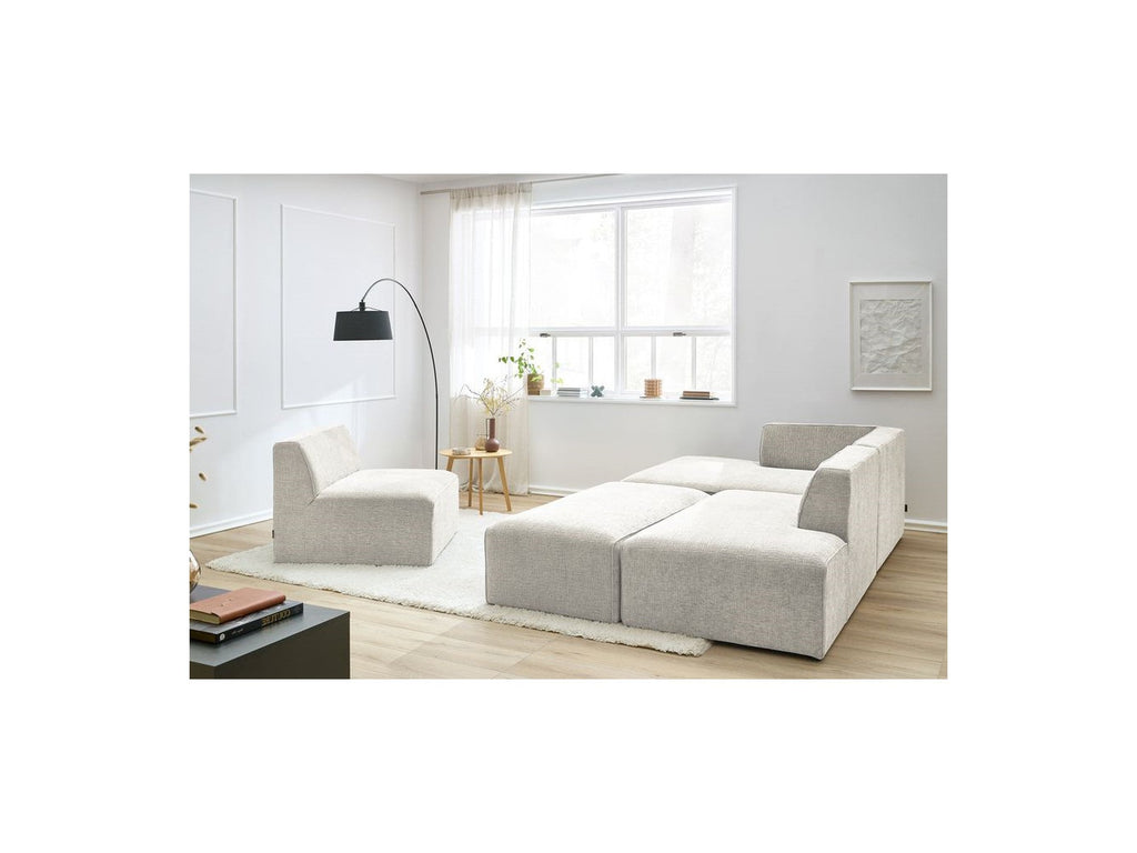Modular Fixed Corner Sofa - Megeve - Textured Fabric - With 1 Armless Chair and 1 Pouffe - Left Corner