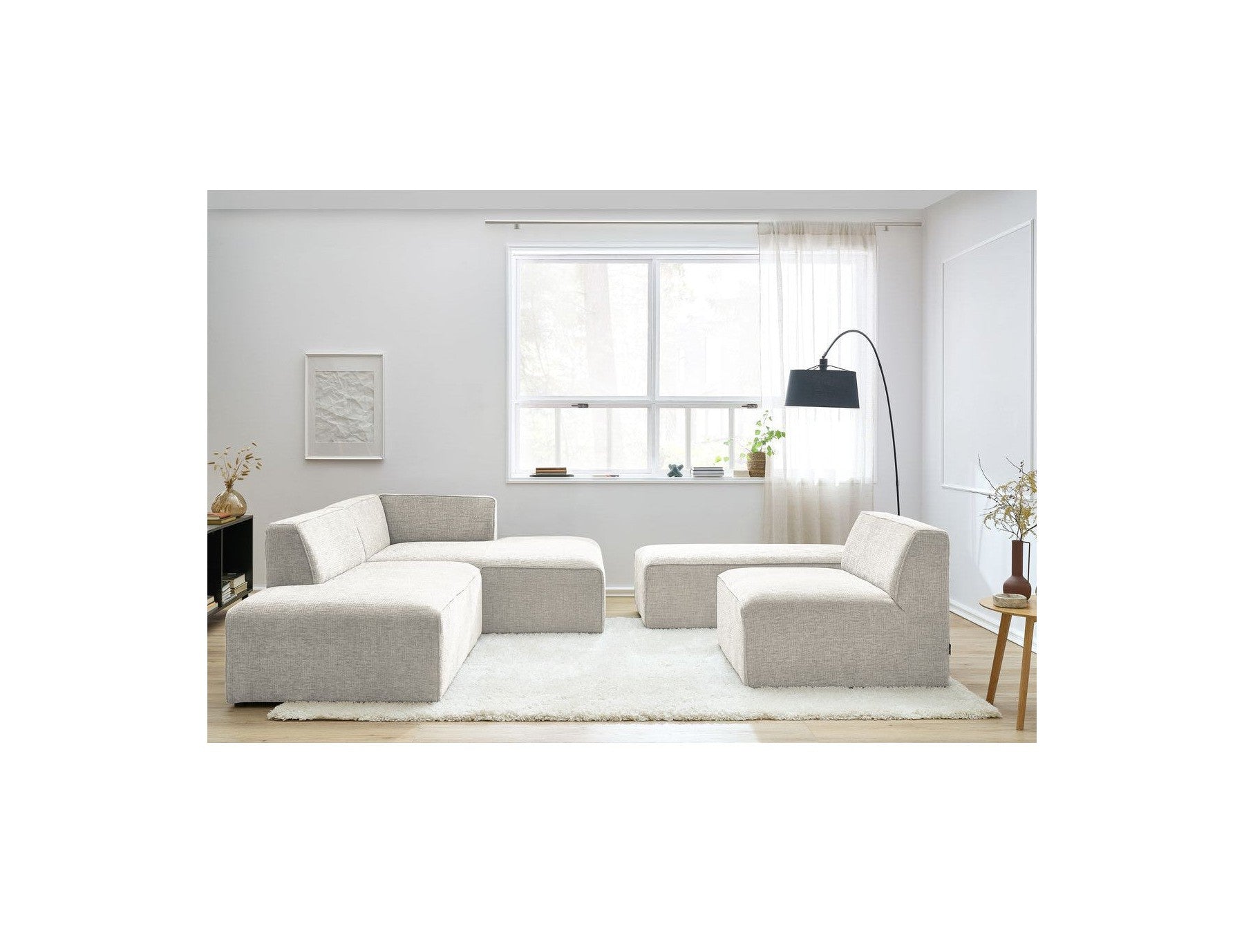 Sofá esquinero fijo modular - Megeve - Tela texturizada - Con 1 sillón y 1 puf - Esquina derecha