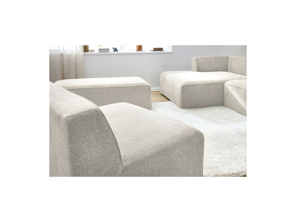 Modular Fixed Corner Sofa - Megeve - Textured Fabric - With 1 Armless Chair and 1 Pouffe - Left Corner