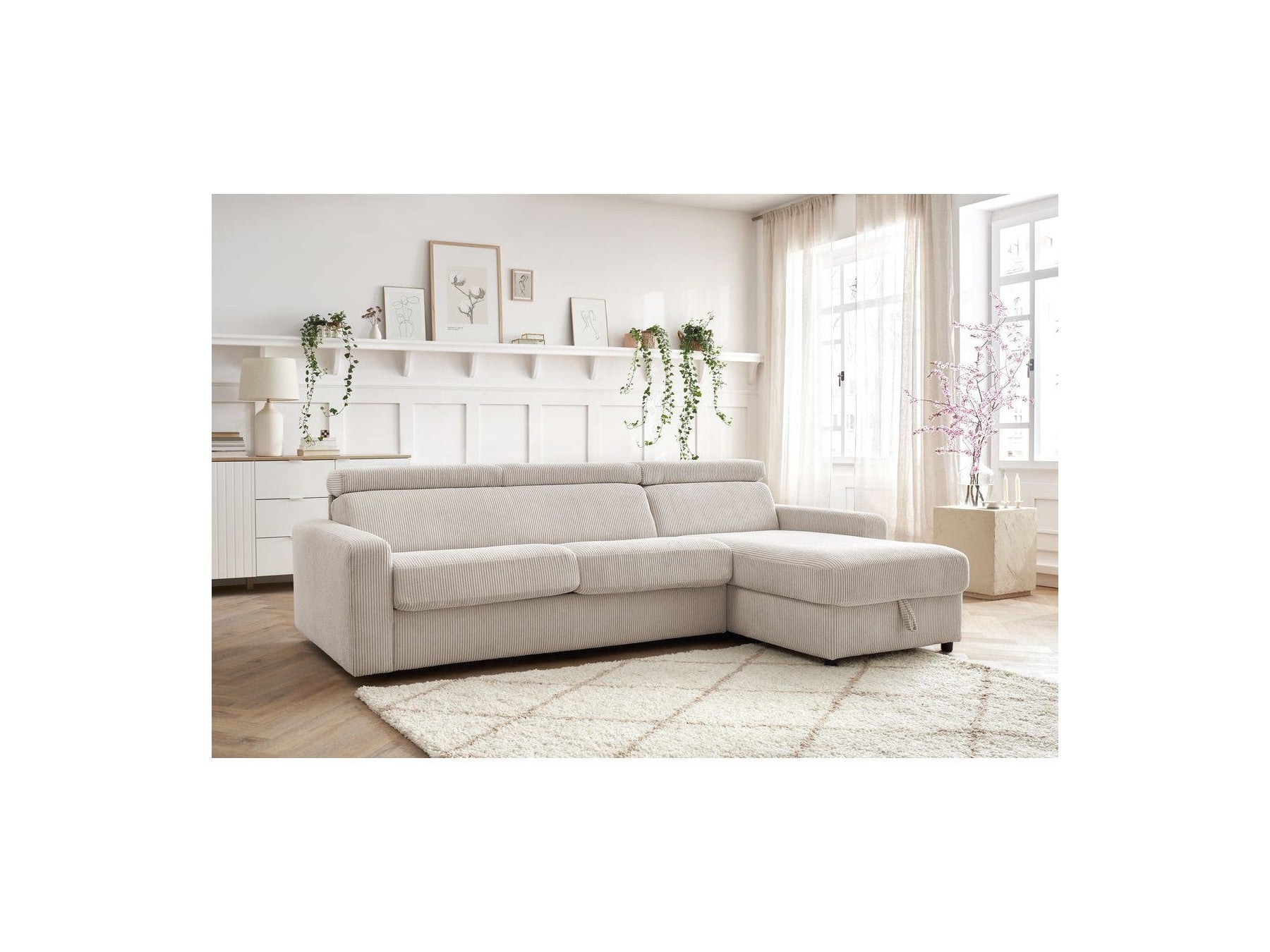 Sofá esquinero reversible convertible con arcón - 140x190 - Monaco - Pana