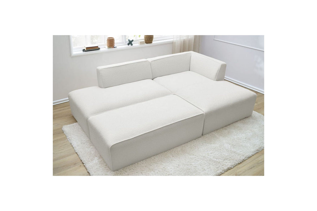 Megeve - Sofá esquinero fijo modular - Tela bouclé - Con puf - Esquina derecha