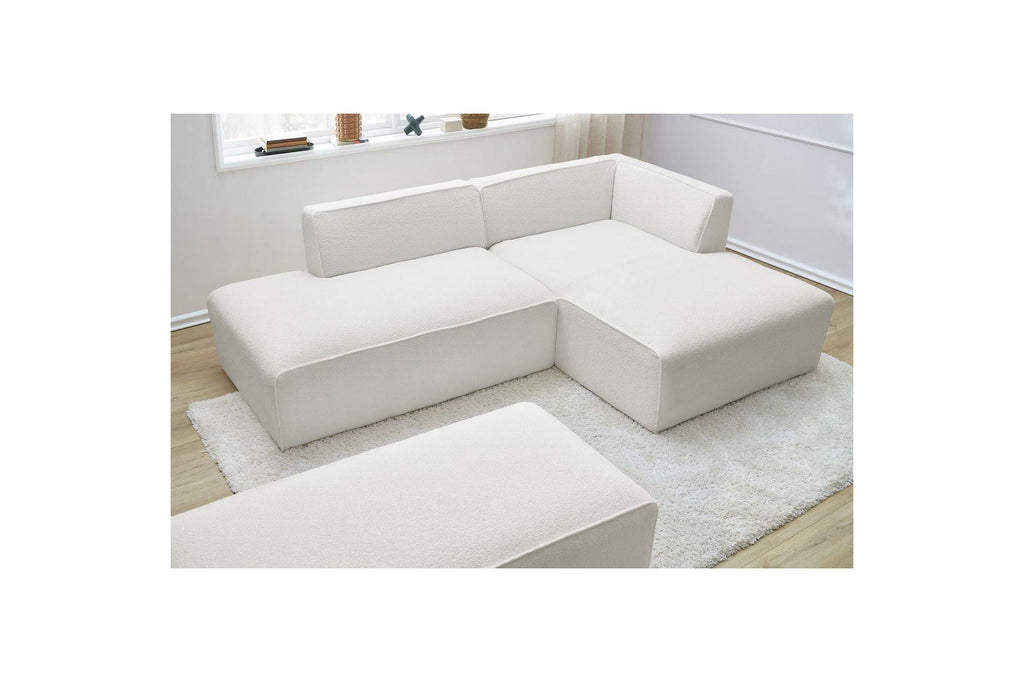 Megeve - Sofá esquinero fijo modular - Tela bouclé - Con puf - Esquina derecha