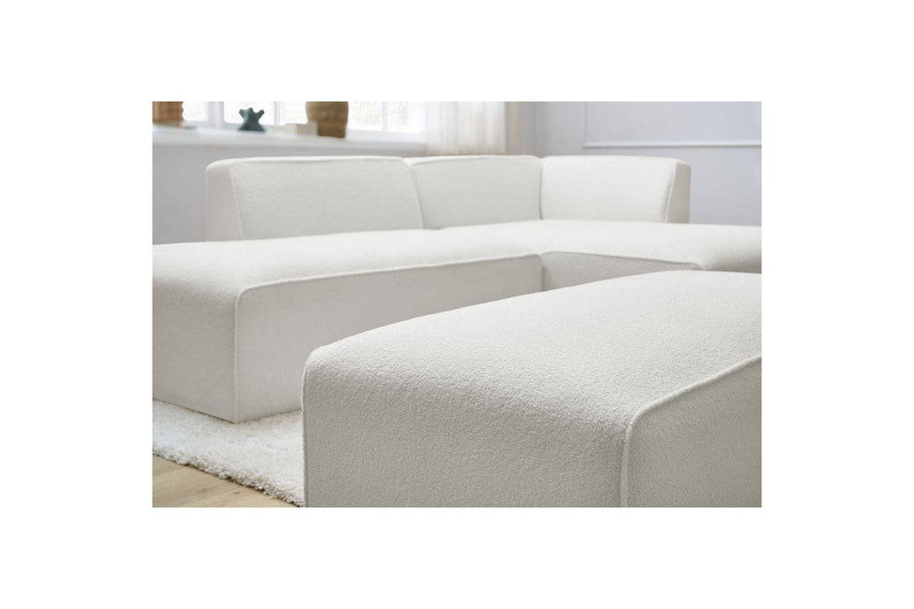 Megeve - Sofá esquinero fijo modular - Tela bouclé - Con puf - Esquina derecha