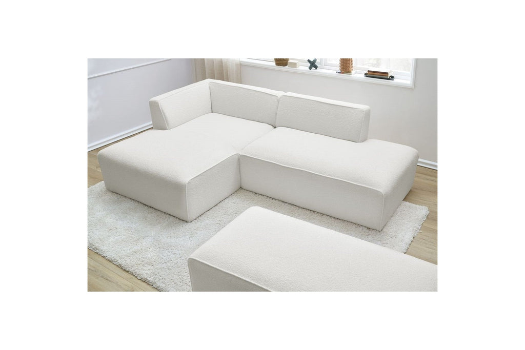 Megeve - Modular Fixed Corner Sofa - Bouclé Fabric - With Pouffe - Left Corner