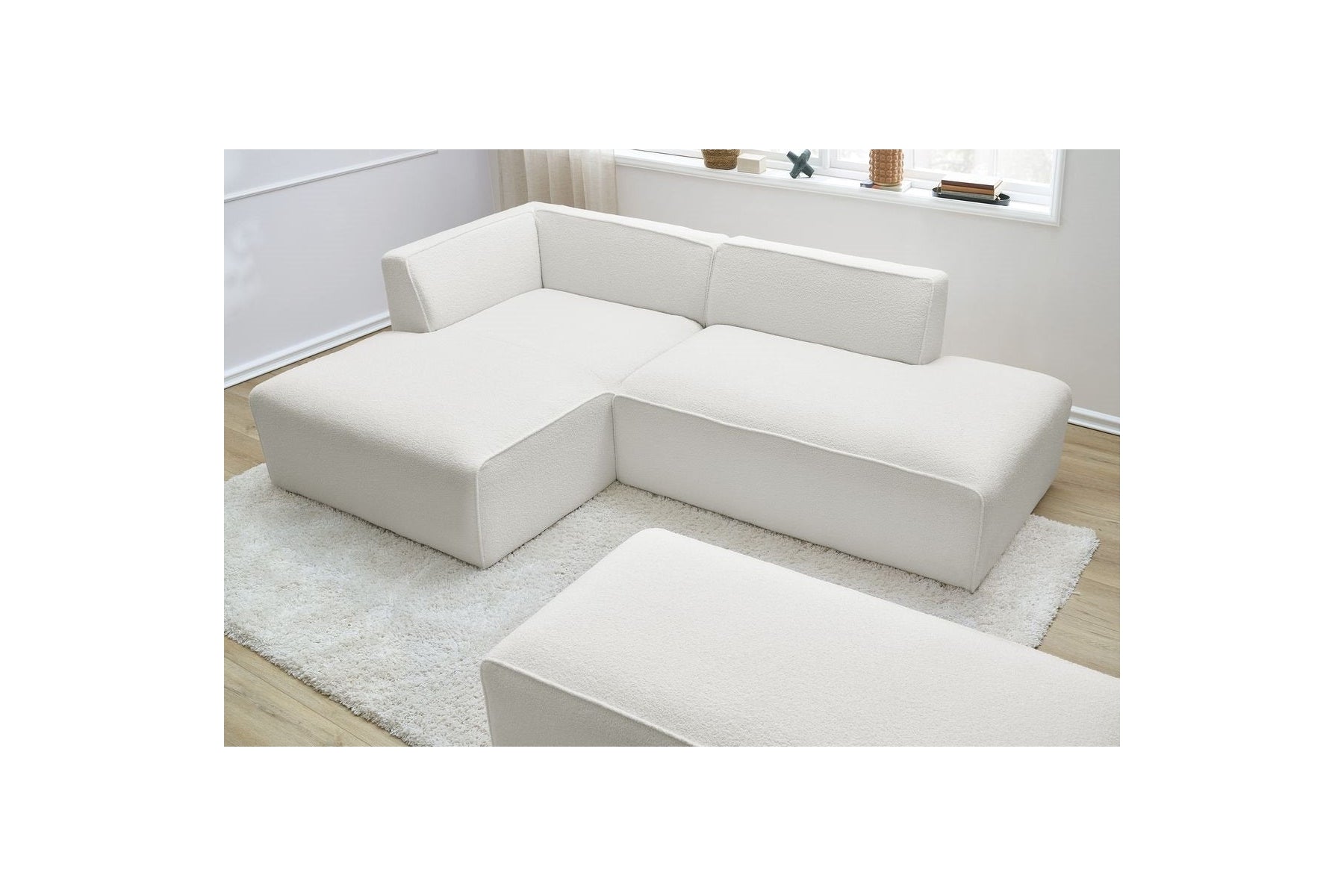 Megeve - Modular Fixed Corner Sofa - Bouclé Fabric - With Pouffe - Left Corner