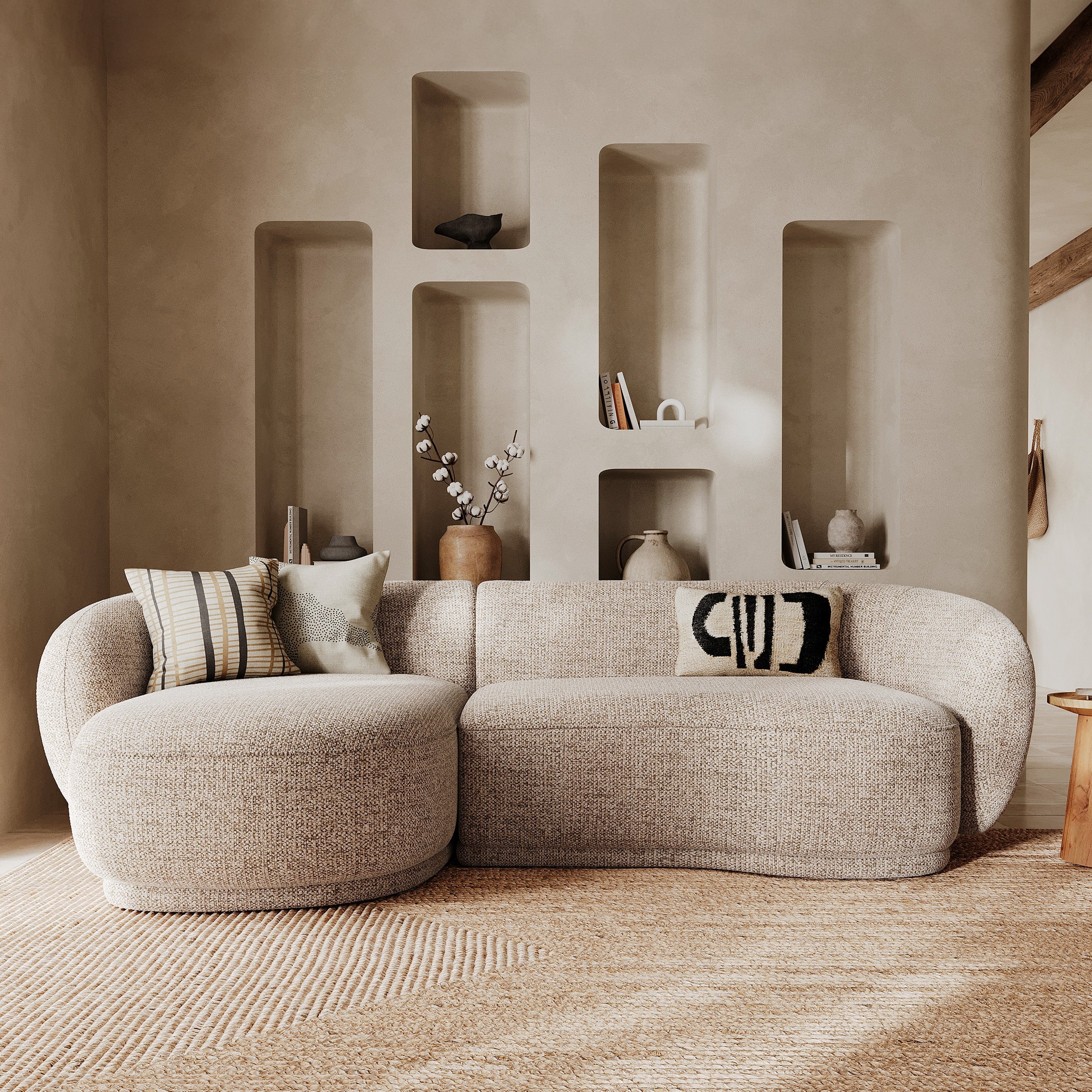 Nova - Canapé D'Angle Modulable 4 Places En Tissu Beige Chiné