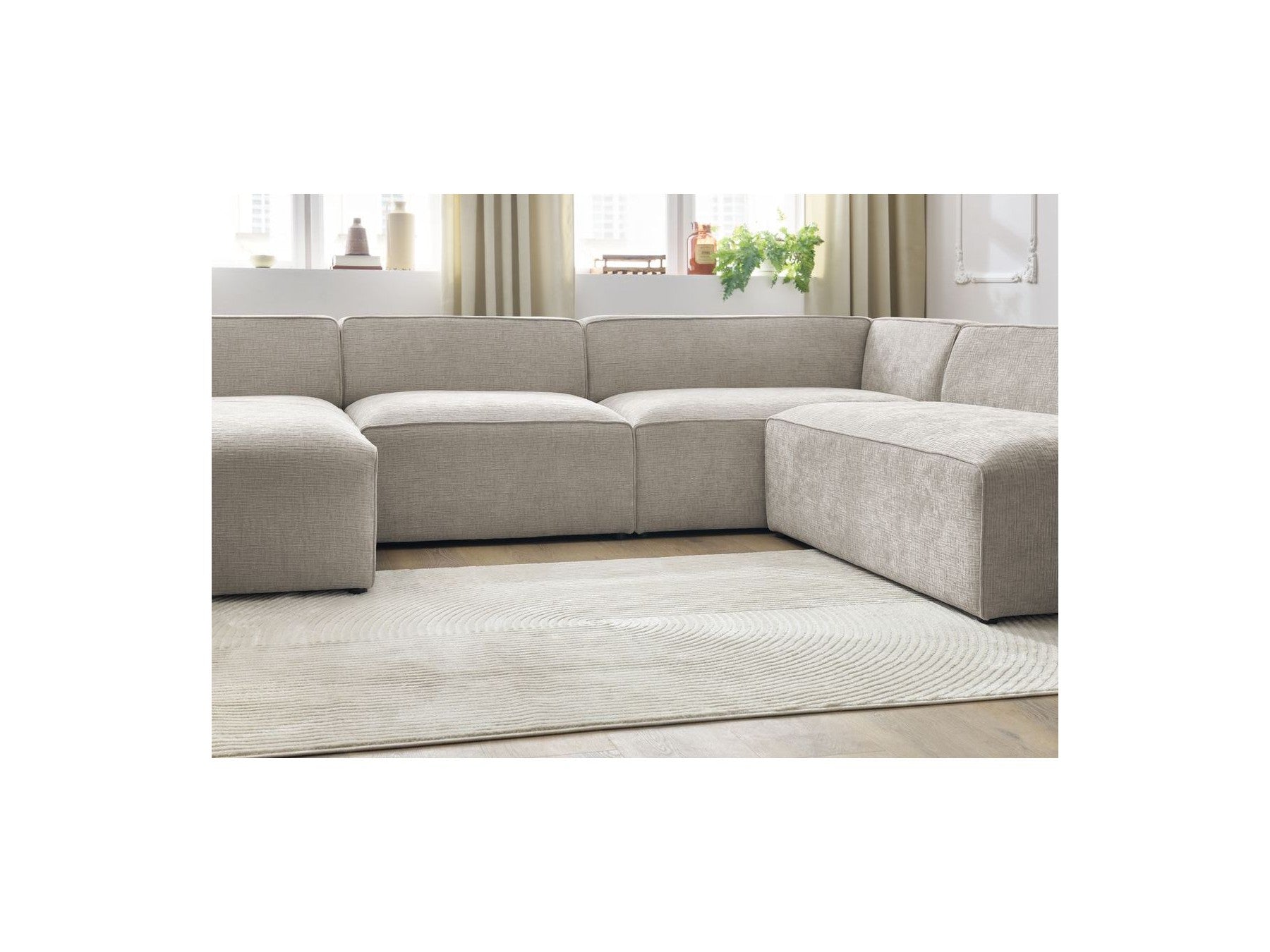 Fixed Panoramic Sofa - Megeve - Textured Fabric - Left Corner