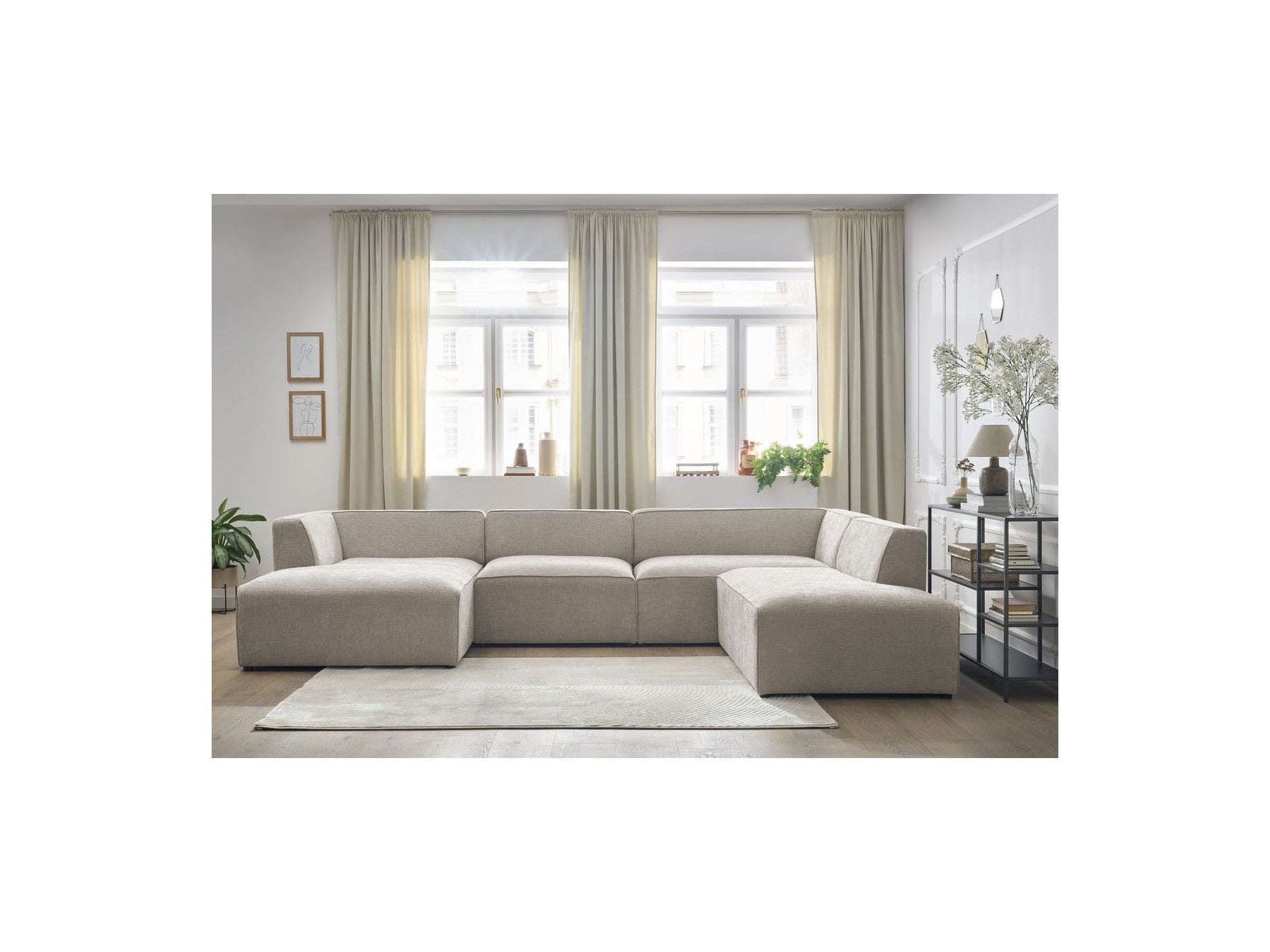 Fixed Panoramic Sofa - Megeve - Textured Fabric - Left Corner