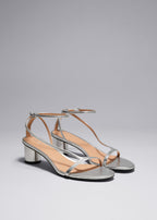 Zapatos Sanda Sandalia Tacón Bloque - Plata - Mujer