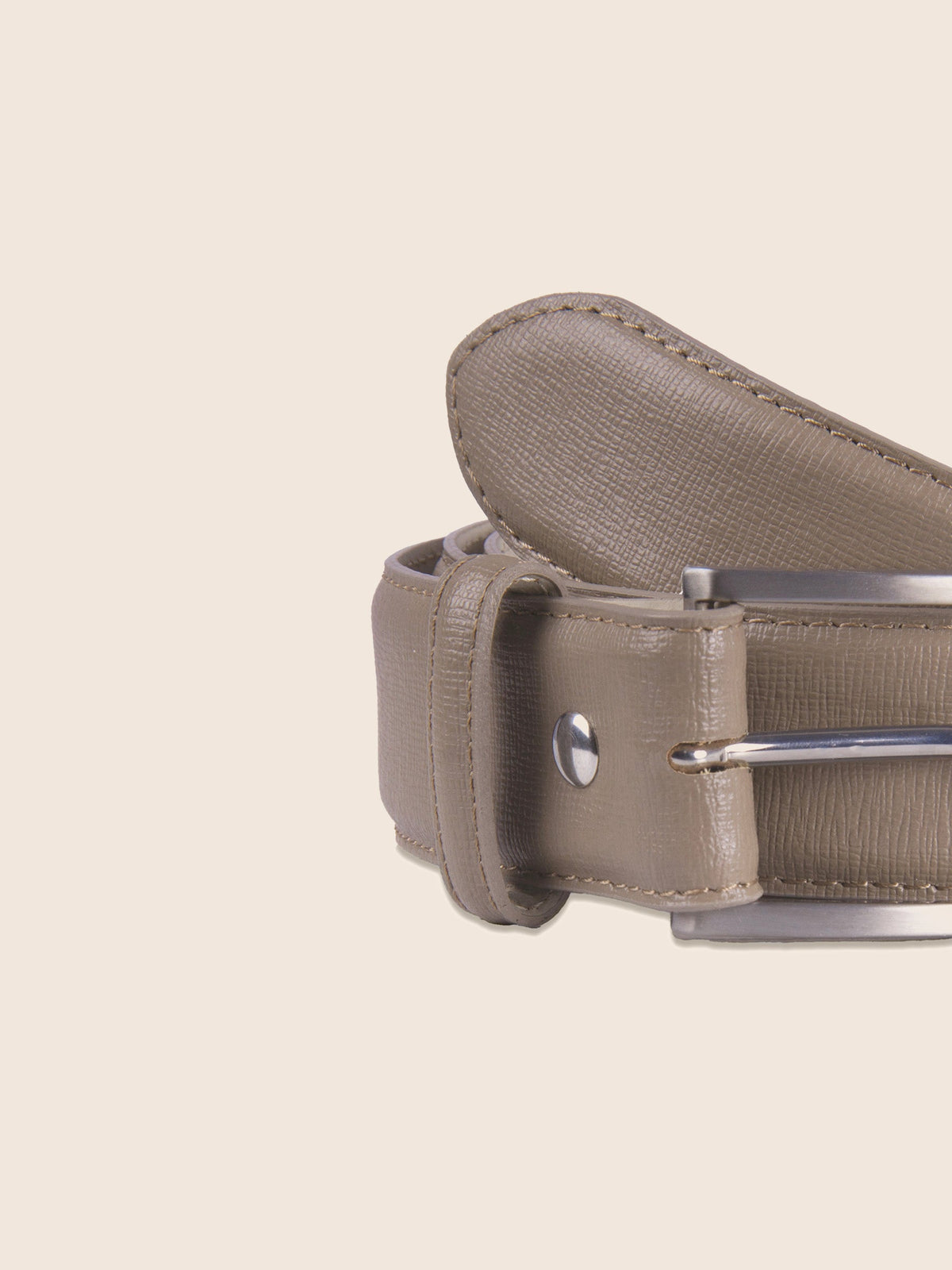 Ceinture Classique Cuir Gravé Taupe - Homme