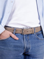 Ceinture Classique Cuir Gravé Taupe - Homme