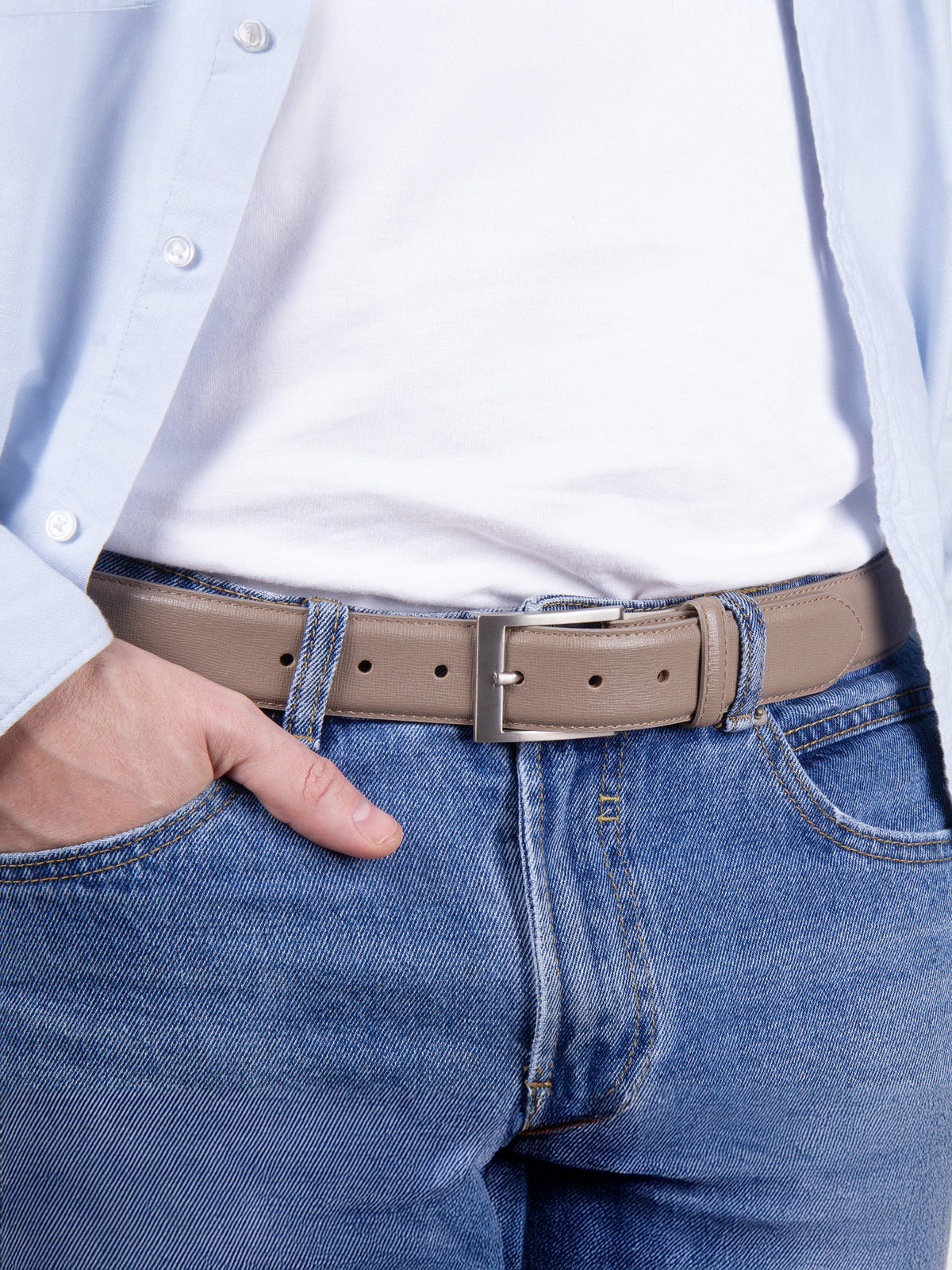 Ceinture Classique Cuir Gravé Taupe - Homme