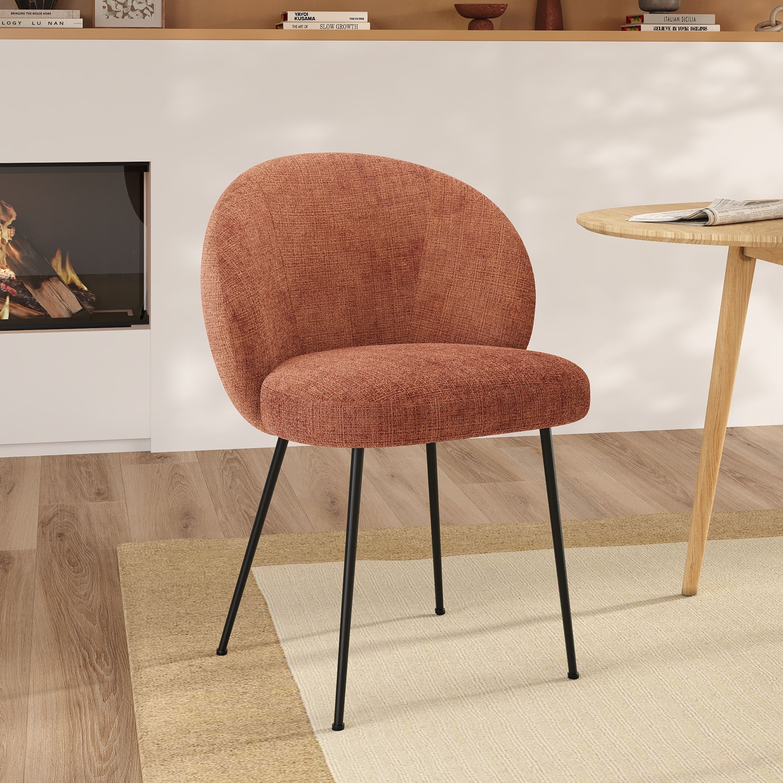 Bloomy - Chaise En Velours Chenillé Terracotta Et Métal Noir