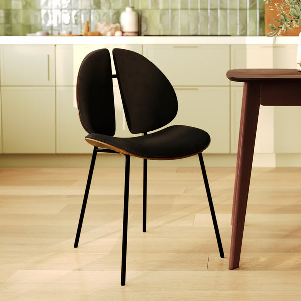 Coccinelle - Chaise En Velours Noir Et Bois De Noyer