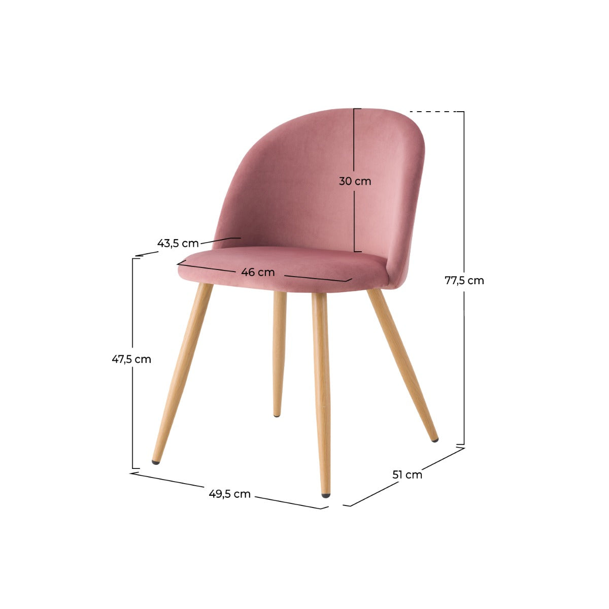 Cozy - Lot De 2 Chaises En Velours Rose Et Pieds En Métal