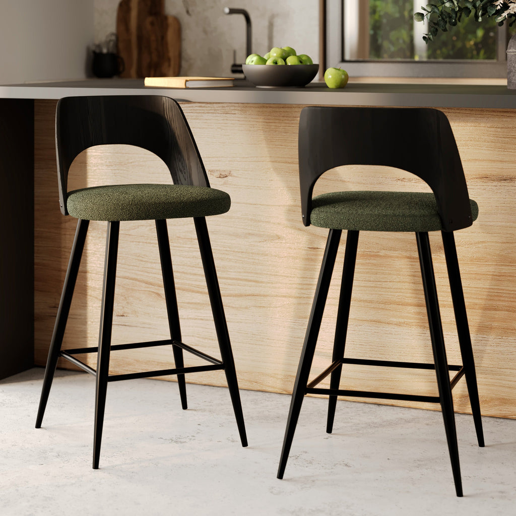 Mindy - Lot De 2 Chaises Pour Îlot Central En Tissu Bouclé Vert Kaki