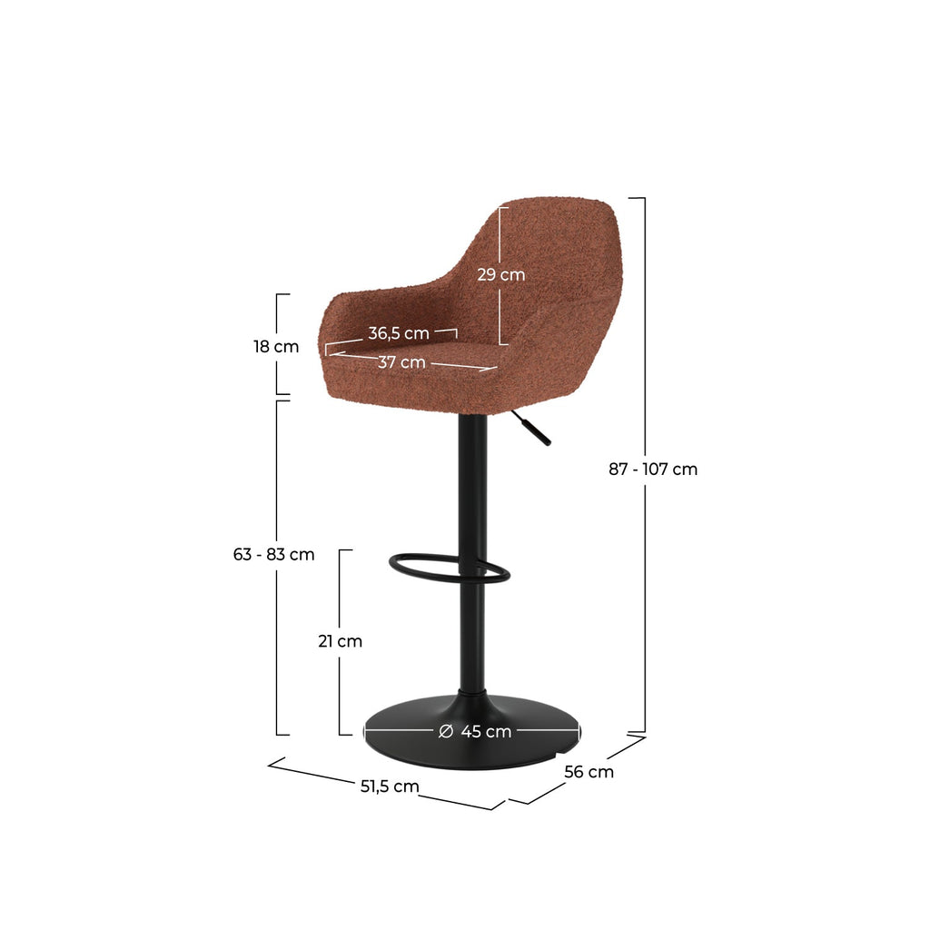 Adam - Lot De 2 Chaises De Bar Effet Laine Bouclette Rouge Brique