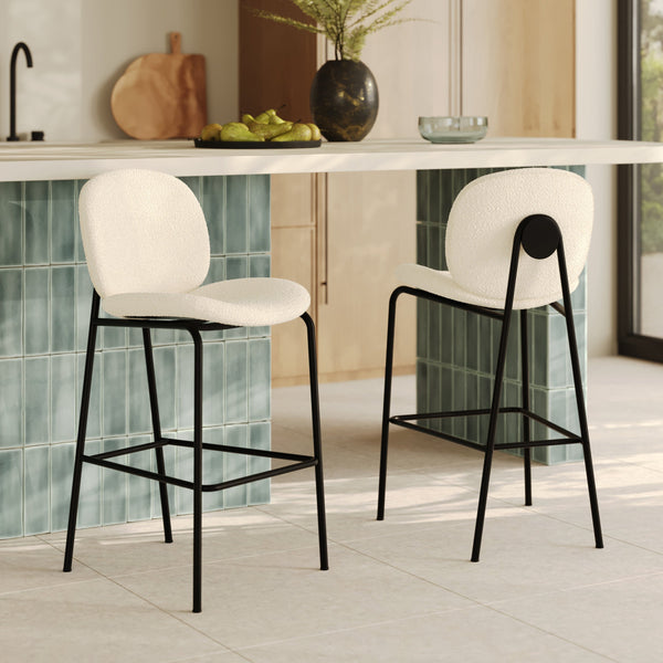 Iris - Lot De 2 Chaises Pour Îlot Central En Tissu Bouclé Beige