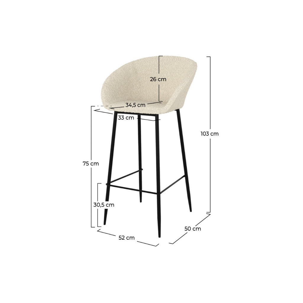 Marquise - Lot De 2 Chaises De Bar Effet Laine Bouclette Blanche