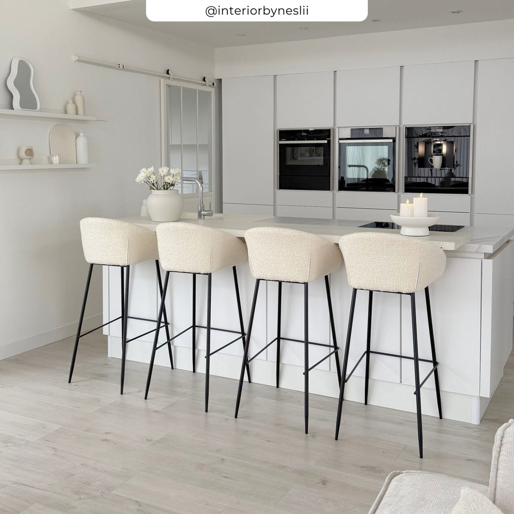 Marquise - Lot De 2 Chaises De Bar Effet Laine Bouclette Blanche