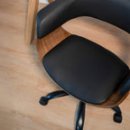 Basile - Chaise De Bureau Pivotante Sur Roulettes En Bois Et Pu Noir