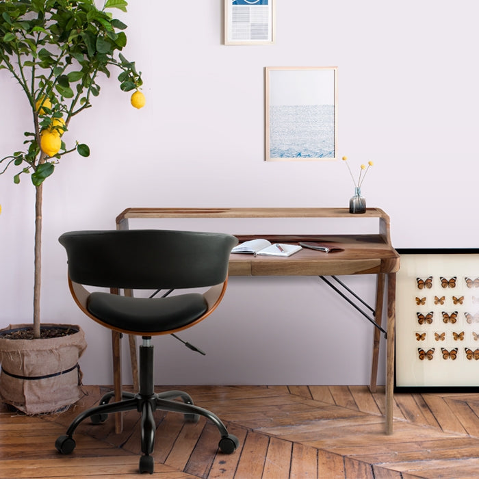 Basile - Chaise De Bureau Pivotante Sur Roulettes En Bois Et Pu Noir