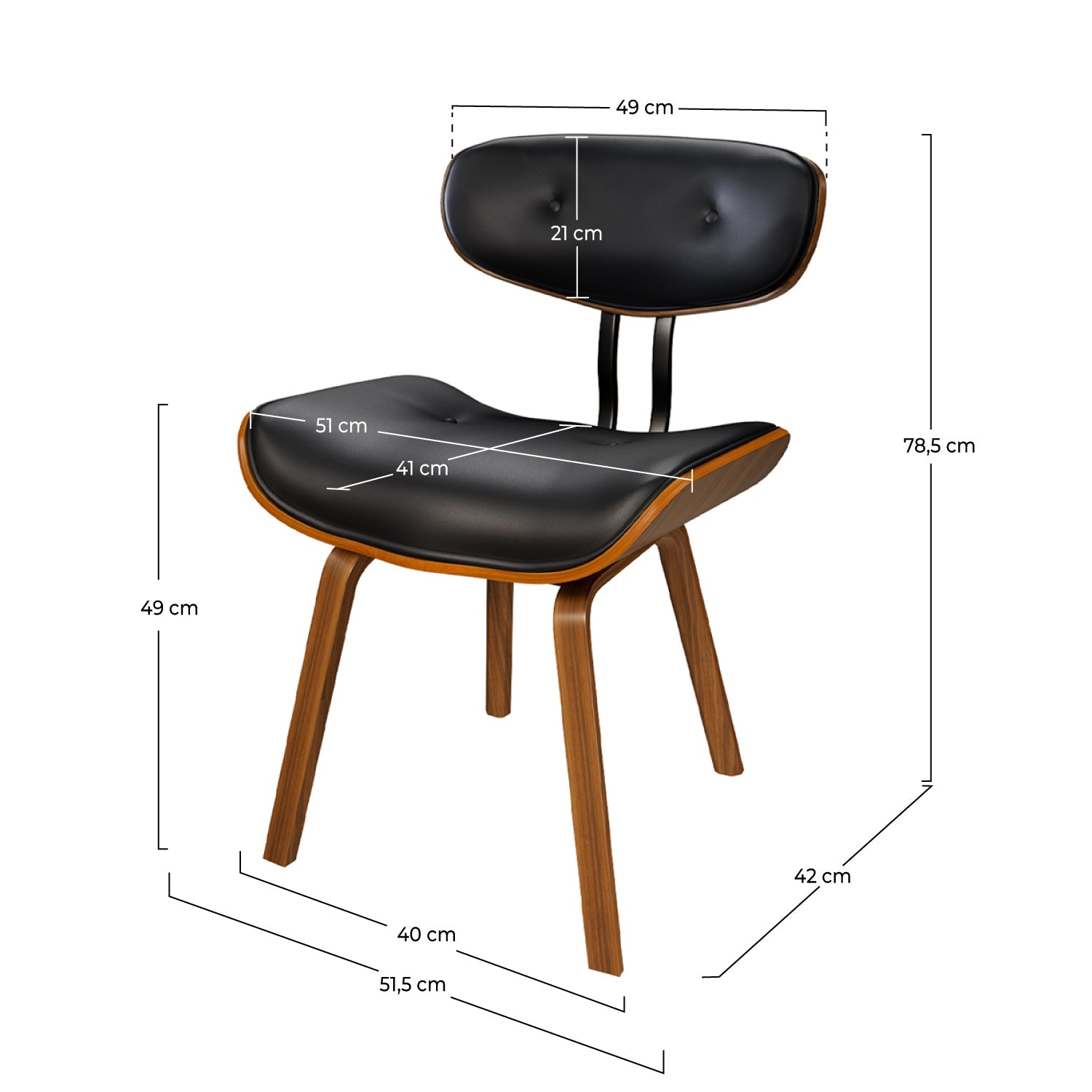Pétrus - Chaise En Pu Noir Et Pieds En Bois Plié