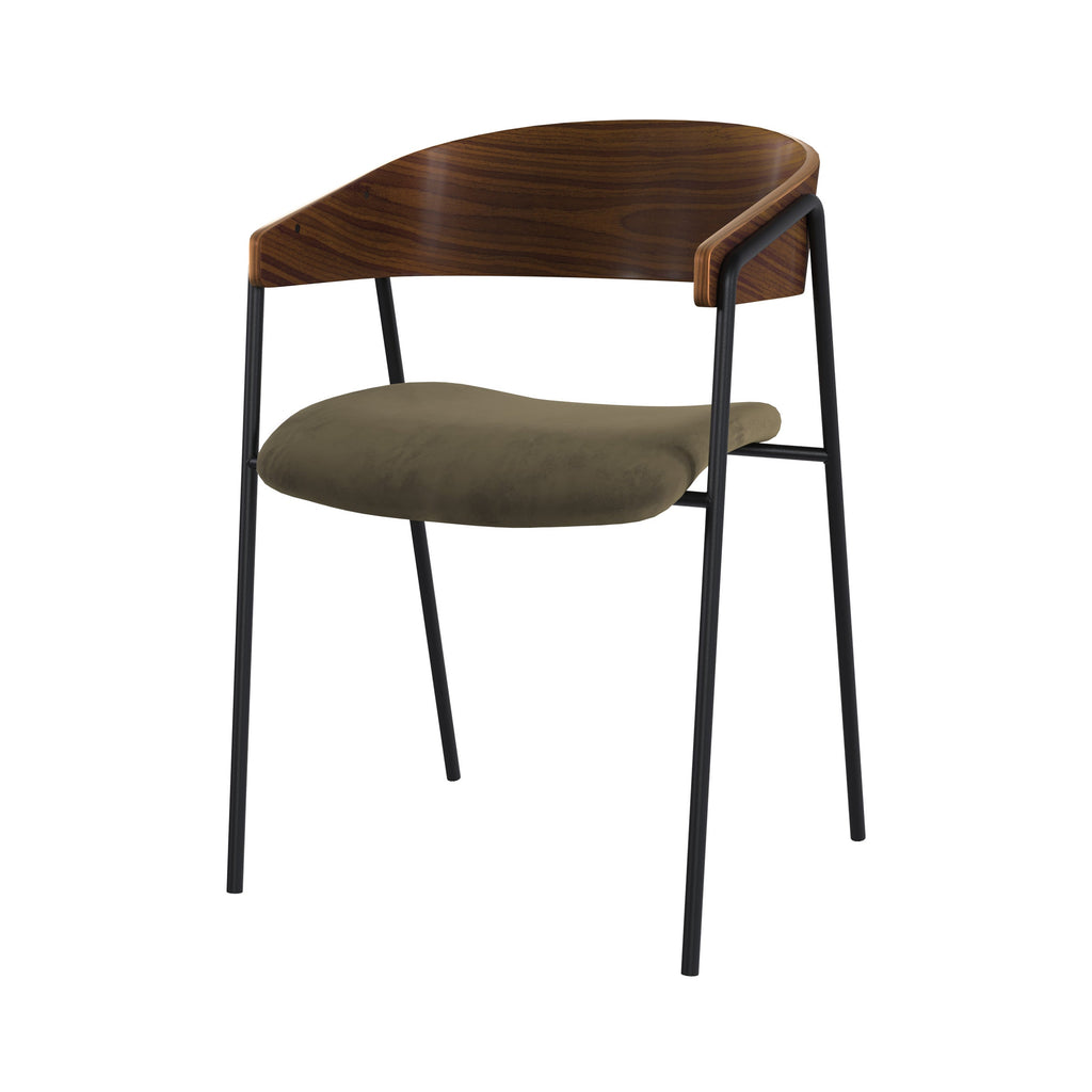 Esmée - Conjunto de 2 sillas de terciopelo verde caqui y madera de nogal