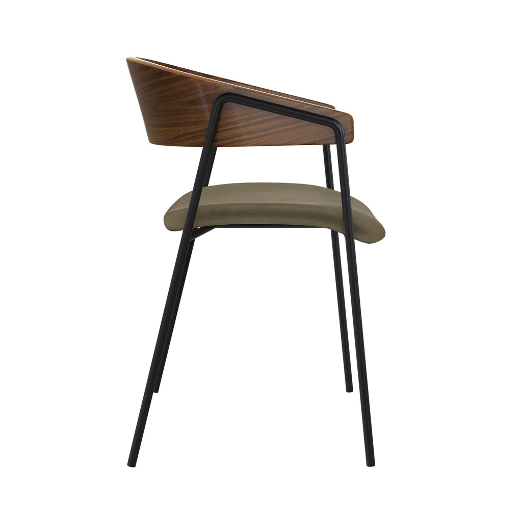 Esmée - Conjunto de 2 sillas de terciopelo verde caqui y madera de nogal