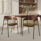 Esmée - Conjunto de 2 sillas de terciopelo verde caqui y madera de nogal
