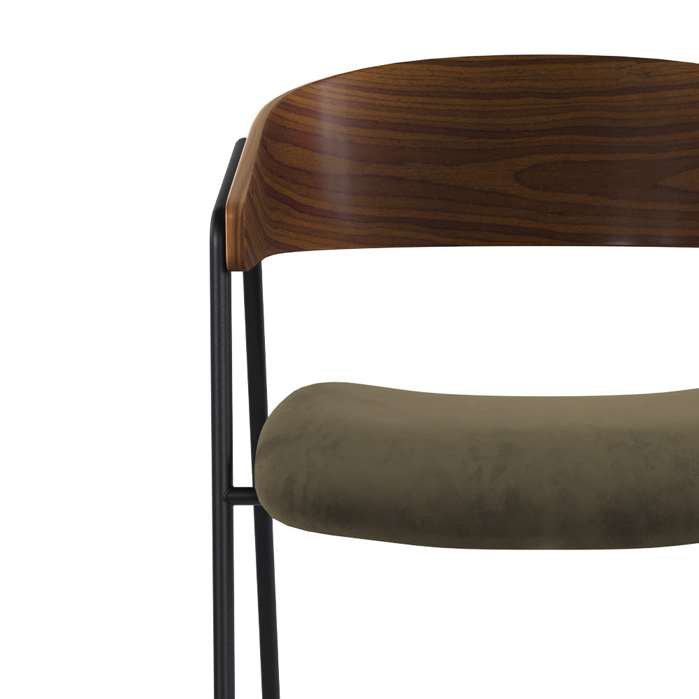 Esmée - Conjunto de 2 sillas de terciopelo verde caqui y madera de nogal