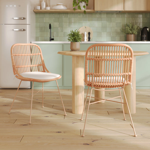Moon - Lot De 2 Chaises En Rotin Beige Et Pieds En Métal Beige