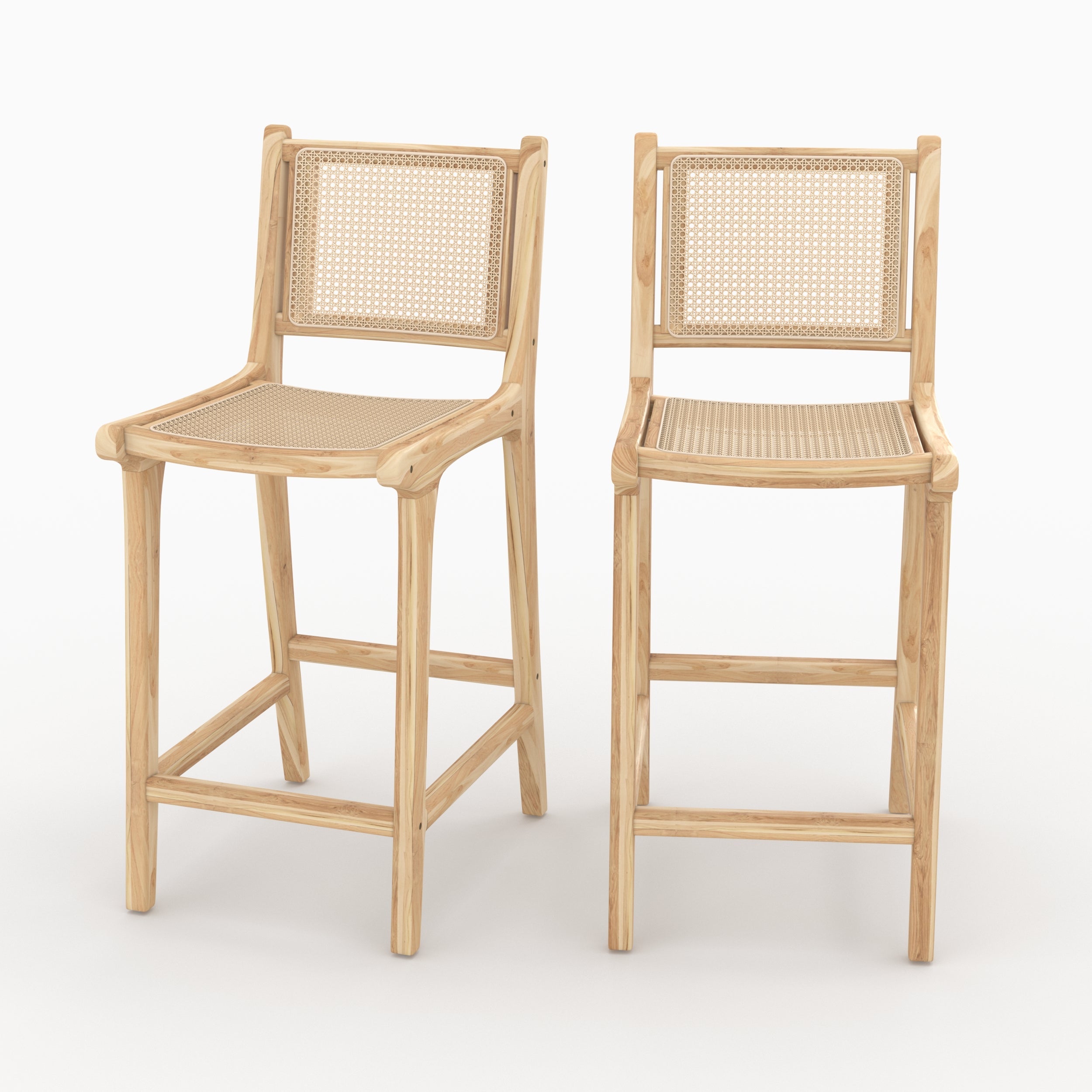 Kyla - Lot De 2 Chaises Pour Îlot Central En Teck Et Cannage Rotin