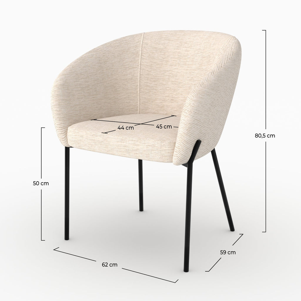 Andy - Chaise En Tissu Blanc Chiné Et Pieds En Métal Noir