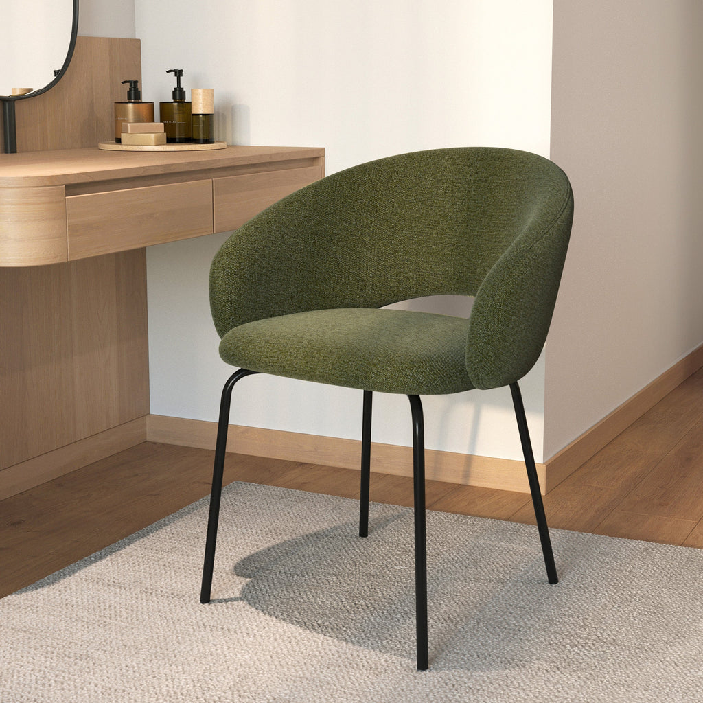 Milly - Chaise En Tissu Vert Chiné Et Pieds Noirs