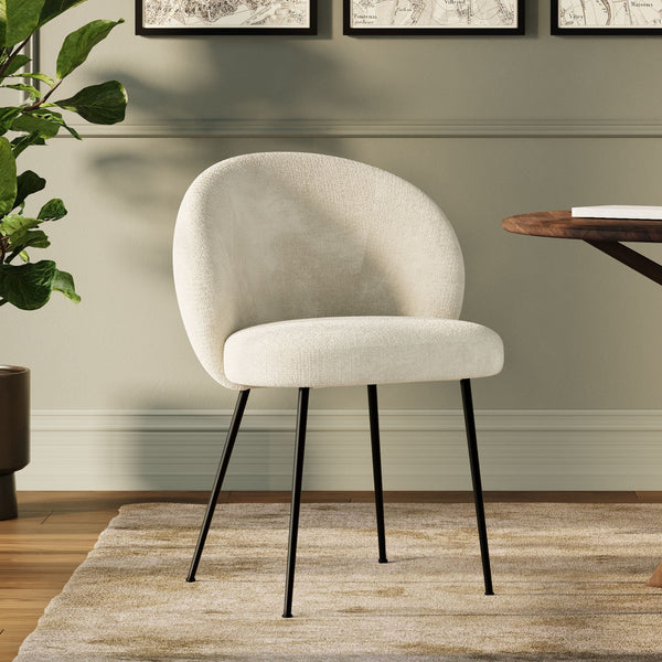 Bloomy - Chaise En Velours Chenillé Écru Et Métal Noir