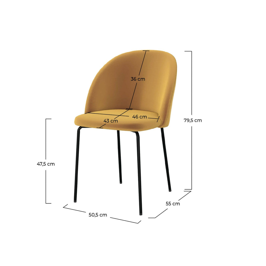 Karl - Lot De 2 Chaises En Velours Jaune Moutarde