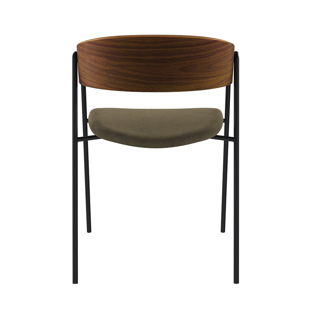 Esmée - Conjunto de 2 sillas de terciopelo verde caqui y madera de nogal