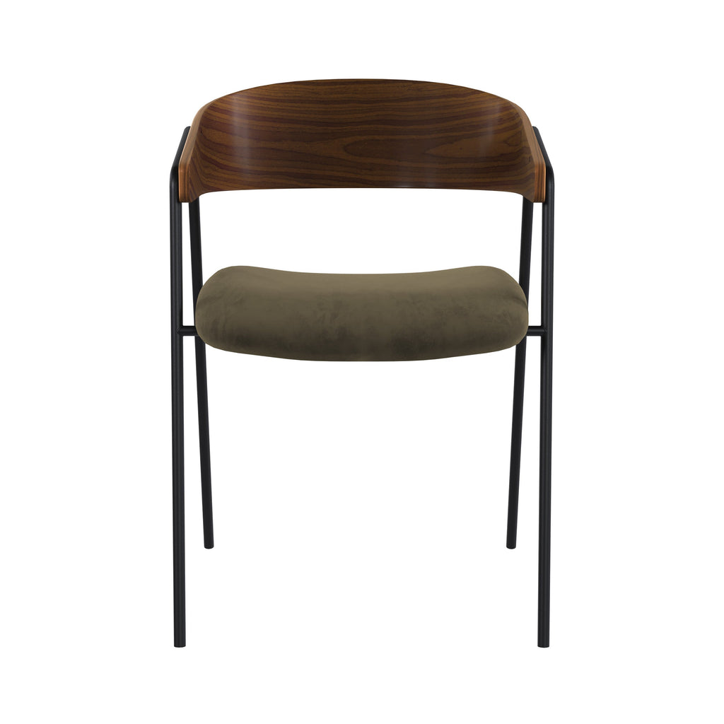 Esmée - Conjunto de 2 sillas de terciopelo verde caqui y madera de nogal