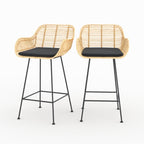 Pops - Lot De 2 Chaises Pour Îlot Central En Rotin Et Tissu Noir