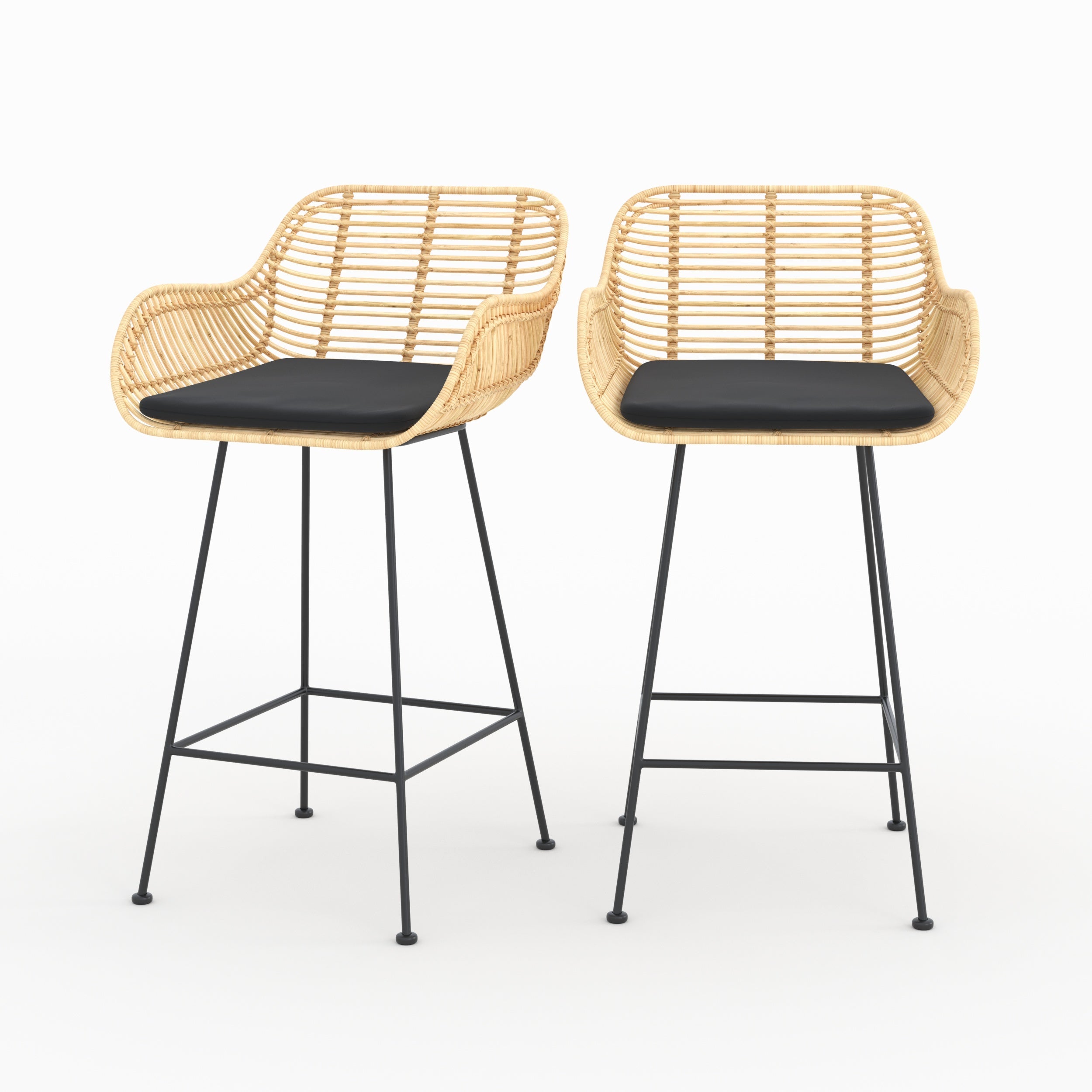 Pops - Lot De 2 Chaises Pour Îlot Central En Rotin Et Tissu Noir